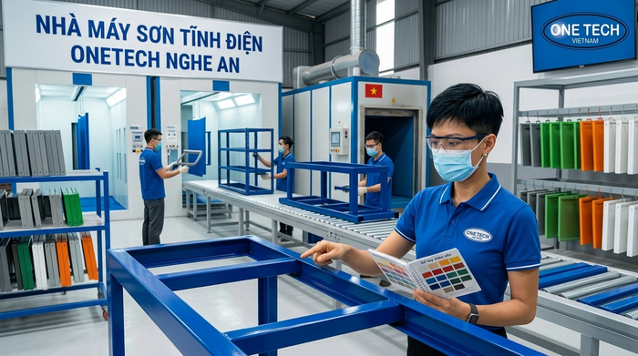 Xưởng sơn tĩnh điện Nghệ An OneTech Xưởng sơn tĩnh điện Nghệ An phục vụ sản phẩm kim loại công nghiệp