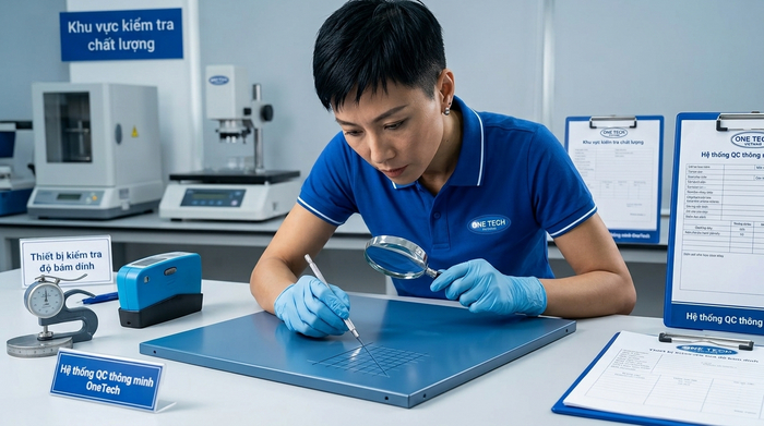 Kiểm tra độ bám dính và bề mặt lớp sơn tĩnh điện sau gia công