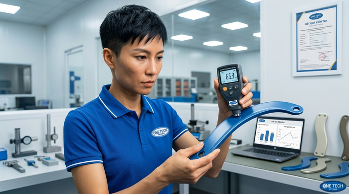 Kiểm tra chất lượng lớp phủ sau sơn tĩnh điện Kiểm tra độ dày và độ đồng đều lớp phủ sau sơn tĩnh điện