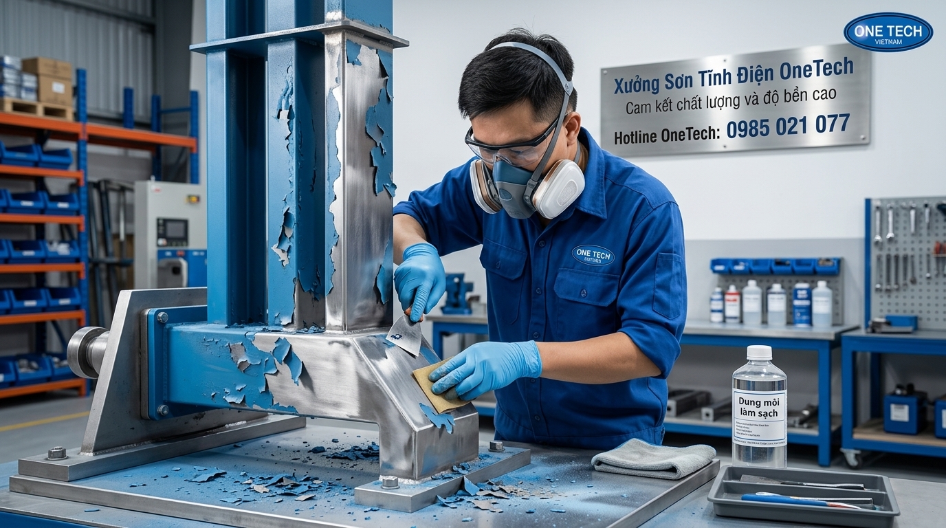 Làm sạch bề mặt trước khi khắc phục sơn tĩnh điện bong tróc