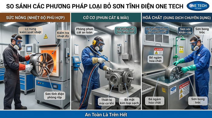 Các công nghệ tẩy sơn tĩnh điện phổ biến So sánh tẩy sơn cơ học tẩy sơn hóa học và tẩy sơn bằng nhiệt