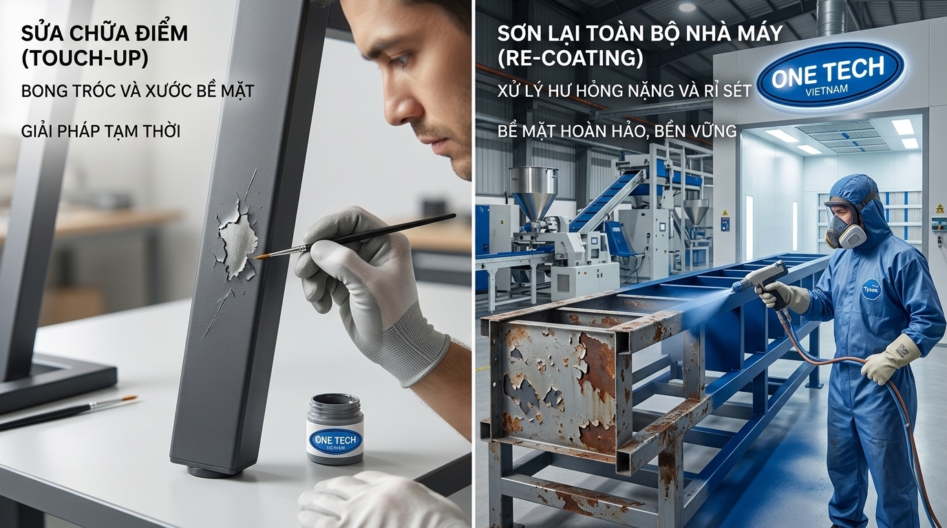 So sánh dặm vá và sơn lại tại xưởng khi sơn tĩnh điện bị bong tróc