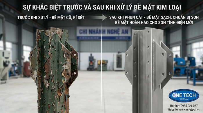 Tẩy sơn tĩnh điện Nghệ An giúp phục hồi bề mặt kim loại Bề mặt kim loại trước và sau khi tẩy sơn tĩnh điện tại Nghệ An