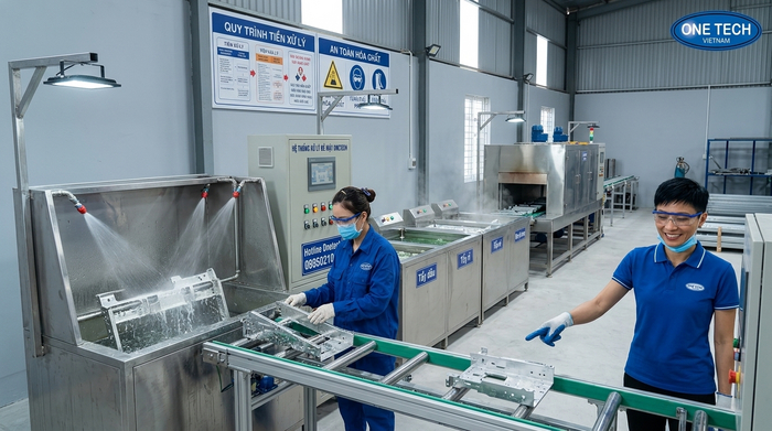 Tiền xử lý bề mặt trước sơn tĩnh điện Nghệ An Công đoạn tiền xử lý bề mặt trước sơn tĩnh điện giúp loại bỏ dầu mỡ và gỉ sét