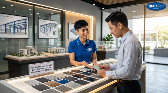 Tư vấn chọn bột sơn tĩnh điện Onetech Tư vấn chọn màu bột sơn tĩnh điện Onetech cho khách hàng tại Nghệ An