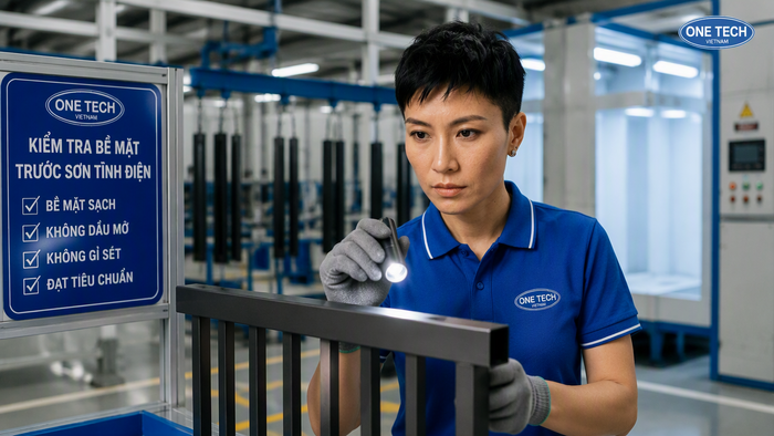 Kiểm tra sản phẩm trước khi sơn tĩnh điện Kiểm tra bề mặt kim loại trước khi sơn tĩnh điện