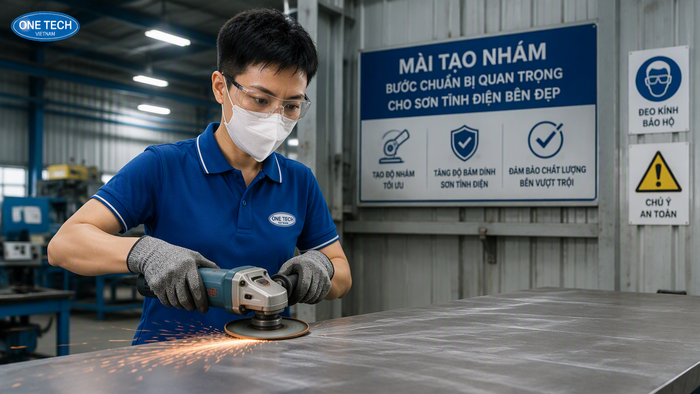 Tạo độ nhám bề mặt kim loại trước khi sơn tĩnh điện Mài tạo nhám bề mặt kim loại trước khi sơn tĩnh điện Nghệ An