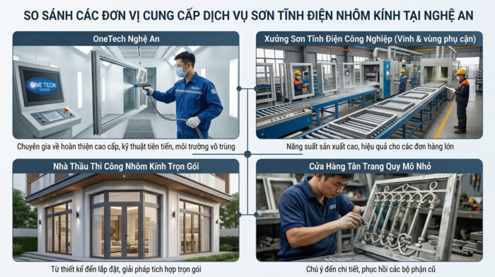 Bảng so sánh lựa chọn sơn tĩnh điện khung nhôm kính Nghệ An So sánh các địa chỉ sơn tĩnh điện khung nhôm kính tại Nghệ An