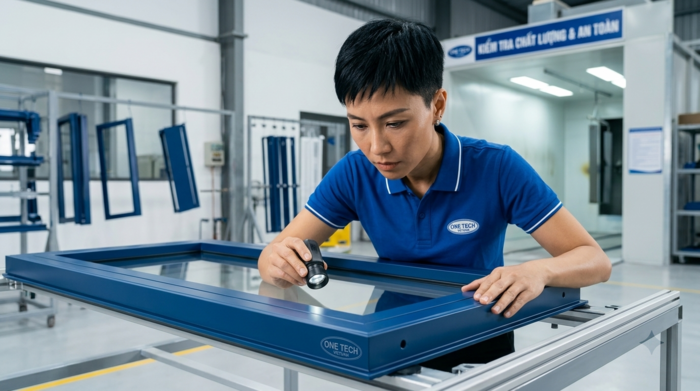 Tiêu chí chọn địa chỉ sơn tĩnh điện khung nhôm kính Nghệ An uy tín Kiểm tra bề mặt khung nhôm kính sau khi sơn tĩnh điện