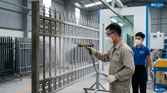 Quy trình sơn tĩnh điện hàng rào Nghệ An Minh họa quy trình sơn tĩnh điện hàng rào kim loại tại Nghệ An